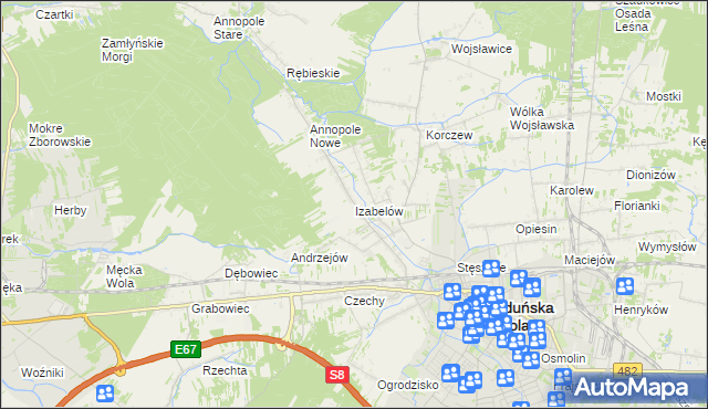 mapa Izabelów gmina Zduńska Wola, Izabelów gmina Zduńska Wola na mapie Targeo