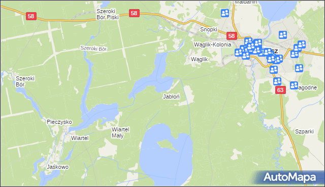 mapa Jabłoń gmina Pisz, Jabłoń gmina Pisz na mapie Targeo