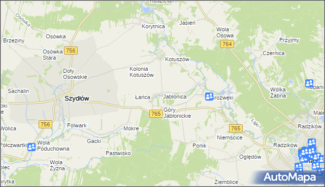 mapa Jabłonica gmina Szydłów, Jabłonica gmina Szydłów na mapie Targeo