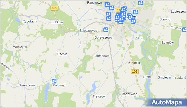 mapa Jabłonowo gmina Gryfice, Jabłonowo gmina Gryfice na mapie Targeo