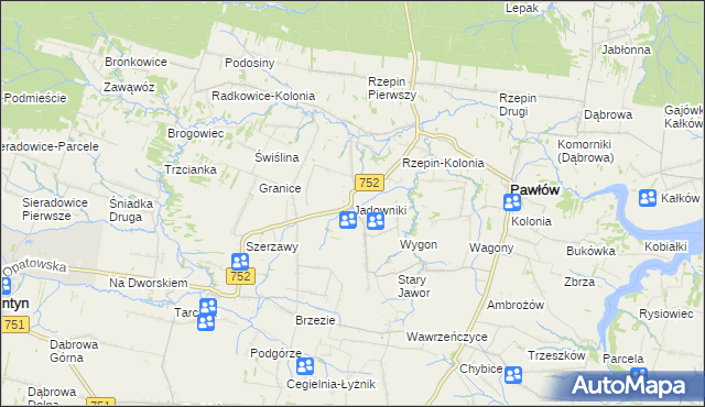 mapa Jadowniki gmina Pawłów, Jadowniki gmina Pawłów na mapie Targeo