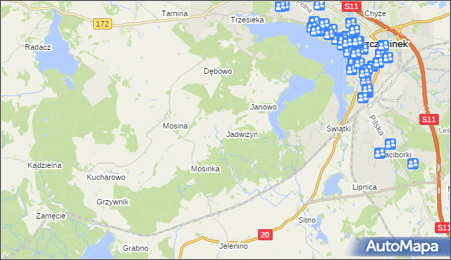 mapa Jadwiżyn gmina Szczecinek, Jadwiżyn gmina Szczecinek na mapie Targeo