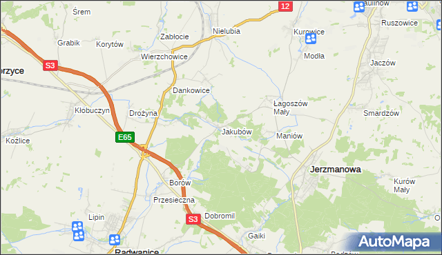 mapa Jakubów gmina Radwanice, Jakubów gmina Radwanice na mapie Targeo