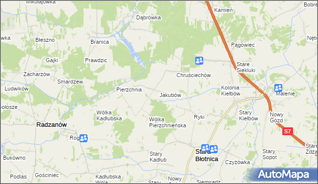 mapa Jakubów gmina Stara Błotnica, Jakubów gmina Stara Błotnica na mapie Targeo
