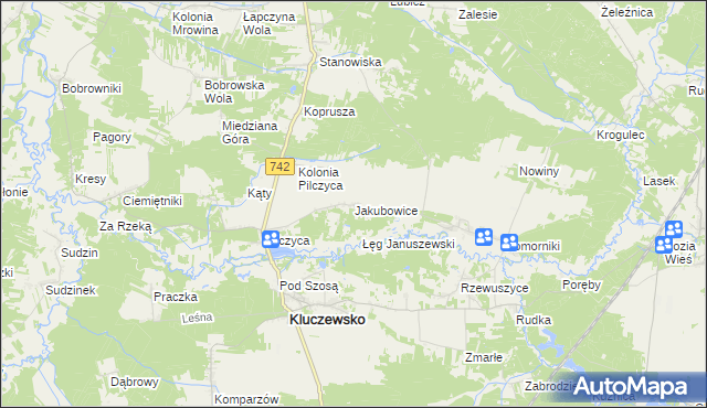 mapa Jakubowice gmina Kluczewsko, Jakubowice gmina Kluczewsko na mapie Targeo