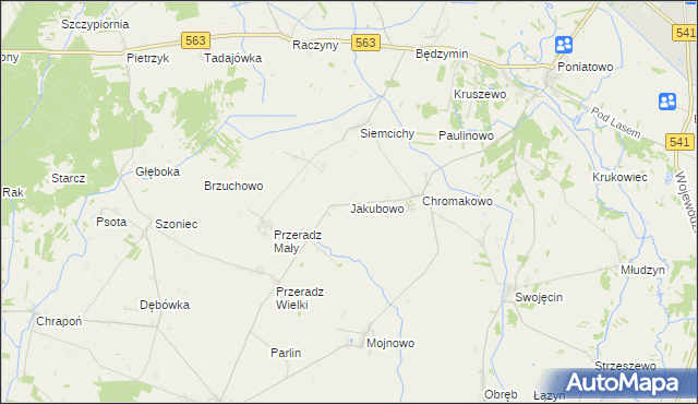 mapa Jakubowo gmina Lutocin, Jakubowo gmina Lutocin na mapie Targeo