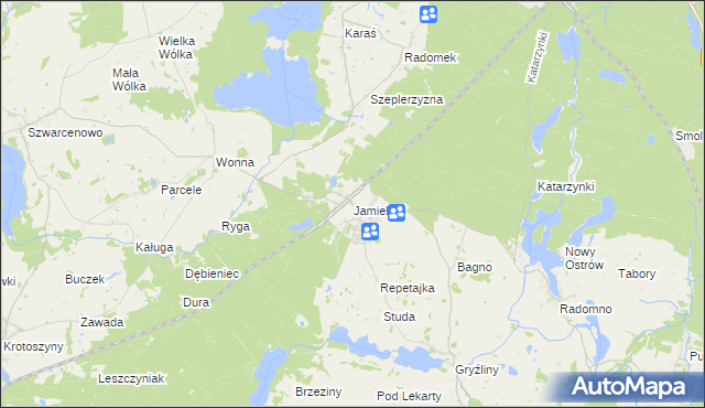 mapa Jamielnik gmina Nowe Miasto Lubawskie, Jamielnik gmina Nowe Miasto Lubawskie na mapie Targeo