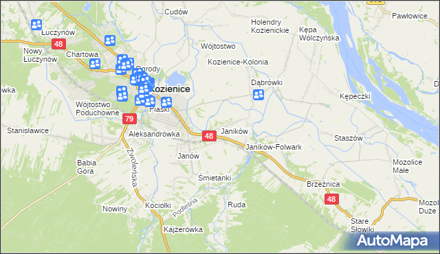 mapa Janików gmina Kozienice, Janików gmina Kozienice na mapie Targeo