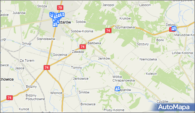 mapa Janików gmina Ożarów, Janików gmina Ożarów na mapie Targeo