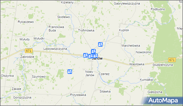 mapa Janów powiat sokólski, Janów powiat sokólski na mapie Targeo