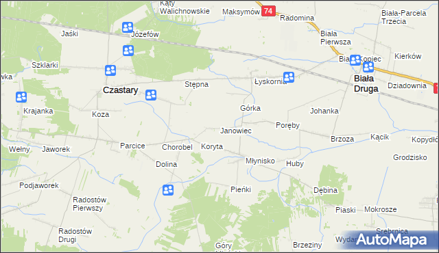 mapa Janowiec gmina Biała, Janowiec gmina Biała na mapie Targeo