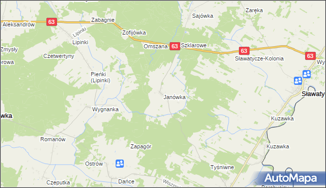 mapa Janówka gmina Hanna, Janówka gmina Hanna na mapie Targeo