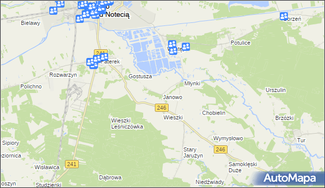 mapa Janowo gmina Nakło nad Notecią, Janowo gmina Nakło nad Notecią na mapie Targeo