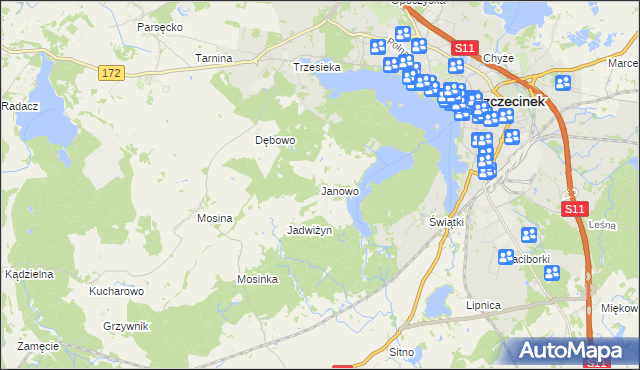 mapa Janowo gmina Szczecinek, Janowo gmina Szczecinek na mapie Targeo