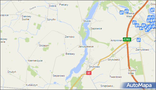 mapa Januszewice gmina Granowo, Januszewice gmina Granowo na mapie Targeo