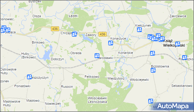 mapa Jarosławki gmina Książ Wielkopolski, Jarosławki gmina Książ Wielkopolski na mapie Targeo