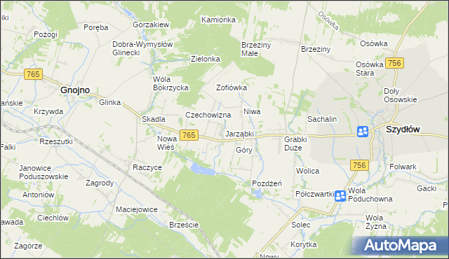 mapa Jarząbki gmina Gnojno, Jarząbki gmina Gnojno na mapie Targeo