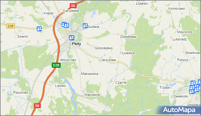 mapa Jarzysław gmina Płoty, Jarzysław gmina Płoty na mapie Targeo