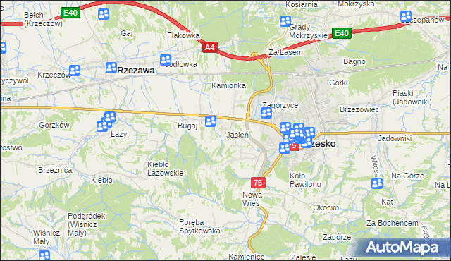 mapa Jasień gmina Brzesko, Jasień gmina Brzesko na mapie Targeo