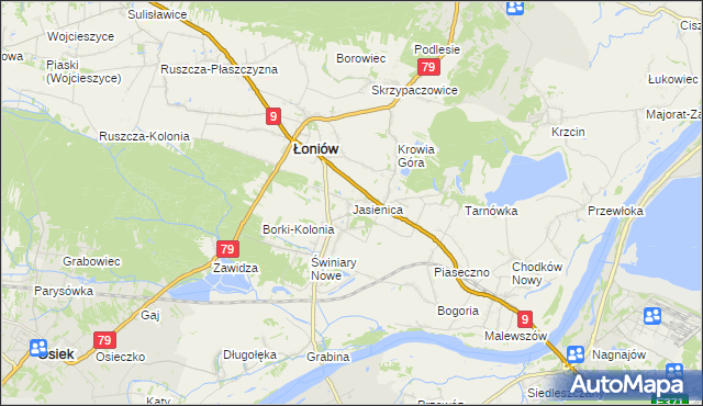 mapa Jasienica gmina Łoniów, Jasienica gmina Łoniów na mapie Targeo