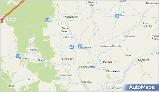 mapa Jasienica gmina Ostrów Mazowiecka, Jasienica gmina Ostrów Mazowiecka na mapie Targeo