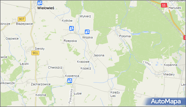 mapa Jasiona gmina Zbrosławice, Jasiona gmina Zbrosławice na mapie Targeo