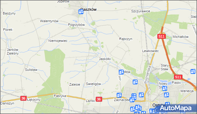 mapa Jaskółki gmina Raszków, Jaskółki gmina Raszków na mapie Targeo