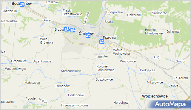 mapa Jastków gmina Ćmielów, Jastków gmina Ćmielów na mapie Targeo