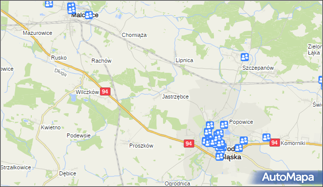 mapa Jastrzębce gmina Środa Śląska, Jastrzębce gmina Środa Śląska na mapie Targeo