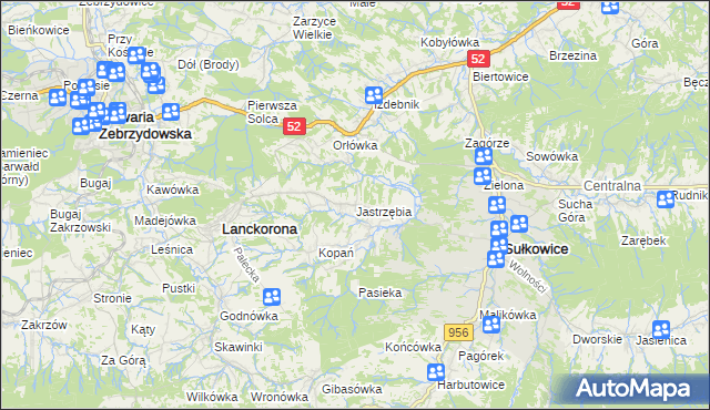 mapa Jastrzębia gmina Lanckorona, Jastrzębia gmina Lanckorona na mapie Targeo