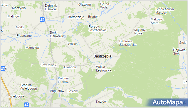 mapa Jastrzębia powiat radomski, Jastrzębia powiat radomski na mapie Targeo