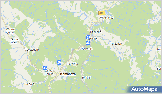 mapa Jawornik gmina Komańcza, Jawornik gmina Komańcza na mapie Targeo