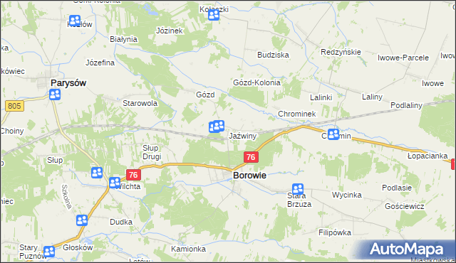 mapa Jaźwiny gmina Borowie, Jaźwiny gmina Borowie na mapie Targeo