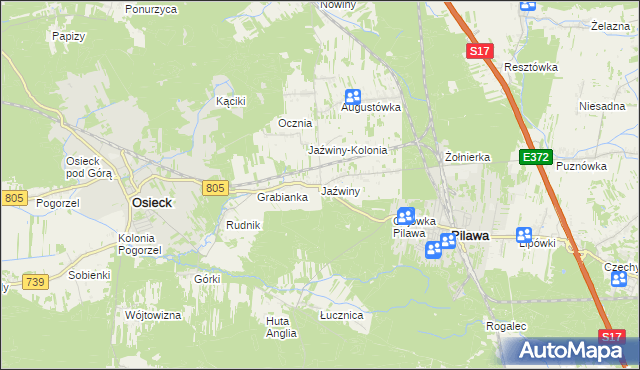 mapa Jaźwiny gmina Pilawa, Jaźwiny gmina Pilawa na mapie Targeo