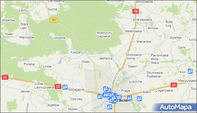 mapa Jedlanka gmina Zwoleń, Jedlanka gmina Zwoleń na mapie Targeo