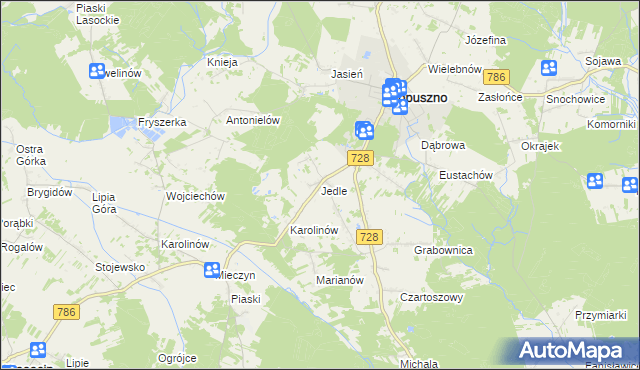 mapa Jedle gmina Łopuszno, Jedle gmina Łopuszno na mapie Targeo