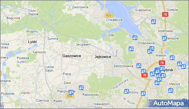 mapa Jejkowice, Jejkowice na mapie Targeo