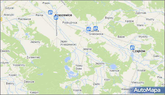mapa Jelenie gmina Kraszewice, Jelenie gmina Kraszewice na mapie Targeo