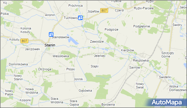 mapa Jeleniec gmina Stanin, Jeleniec gmina Stanin na mapie Targeo