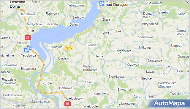 mapa Jelna gmina Gródek nad Dunajcem, Jelna gmina Gródek nad Dunajcem na mapie Targeo