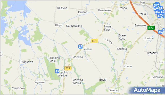 mapa Jelonki gmina Rychliki, Jelonki gmina Rychliki na mapie Targeo
