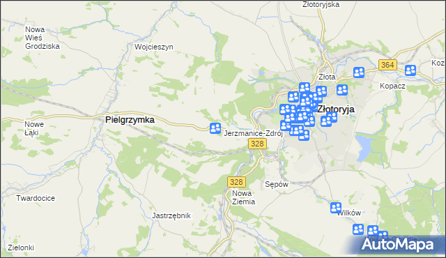 mapa Jerzmanice-Zdrój, Jerzmanice-Zdrój na mapie Targeo