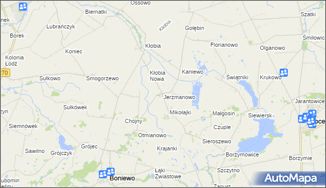 mapa Jerzmanowo gmina Boniewo, Jerzmanowo gmina Boniewo na mapie Targeo