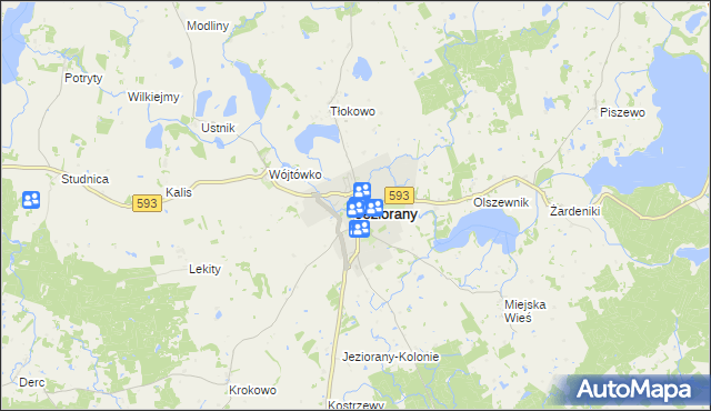 mapa Jeziorany powiat olsztyński, Jeziorany powiat olsztyński na mapie Targeo