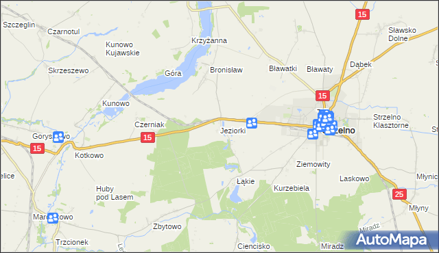 mapa Jeziorki gmina Strzelno, Jeziorki gmina Strzelno na mapie Targeo