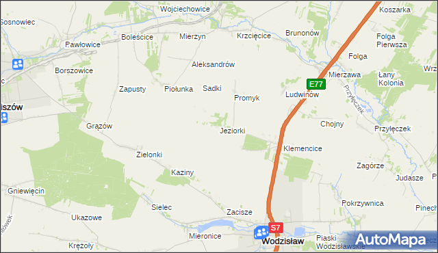 mapa Jeziorki gmina Wodzisław, Jeziorki gmina Wodzisław na mapie Targeo