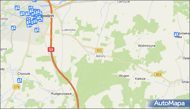 mapa Jeziory gmina Świebodzin, Jeziory gmina Świebodzin na mapie Targeo