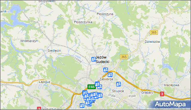 mapa Jeżów Sudecki, Jeżów Sudecki na mapie Targeo