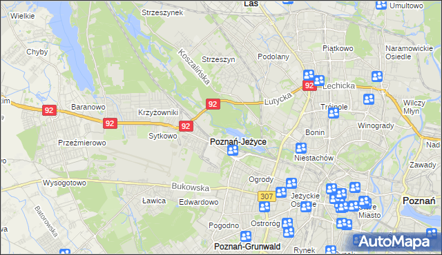 mapa Jeżyce gmina Poznań, Jeżyce gmina Poznań na mapie Targeo