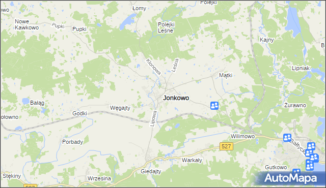 mapa Jonkowo, Jonkowo na mapie Targeo